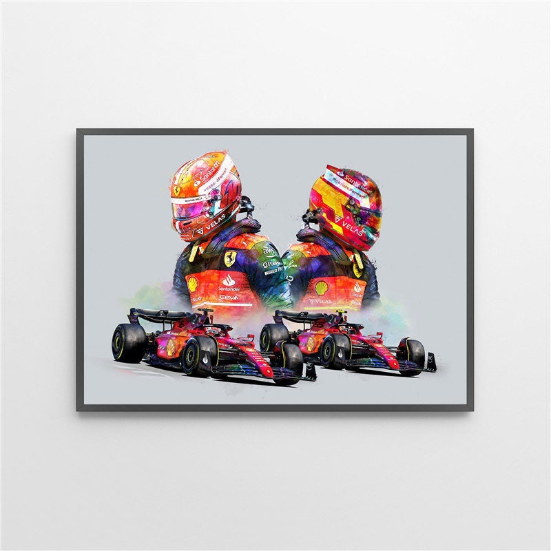 Farbenfrohes Poster mit Formel 1 Rennfahrern und ihren Helmen, perfekt für Motorsportfans. Entdecke es bei justgoodmood - Poster Formel 1 Rennfahrer Helm I Deko Print ohne Rahmen.