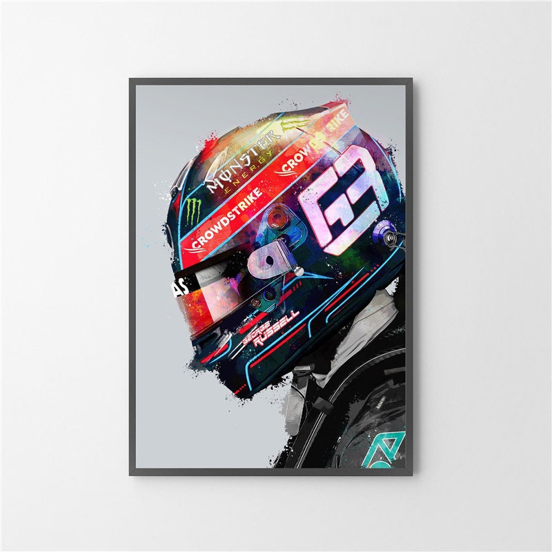 Buntes Poster eines Formel 1 Rennfahrer Helms, ideal zur Wandgestaltung - Deko Print ohne Rahmen von justgoodmood.
