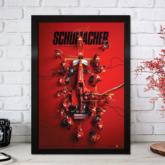 Poster von justgoodmood: Formel 1 Rennfahrer Legenden mit Rennwagen, das perfekte Deko Print für Motorsport-Fans, das einen aufregenden Blickfang für Ihr Zuhause bietet.