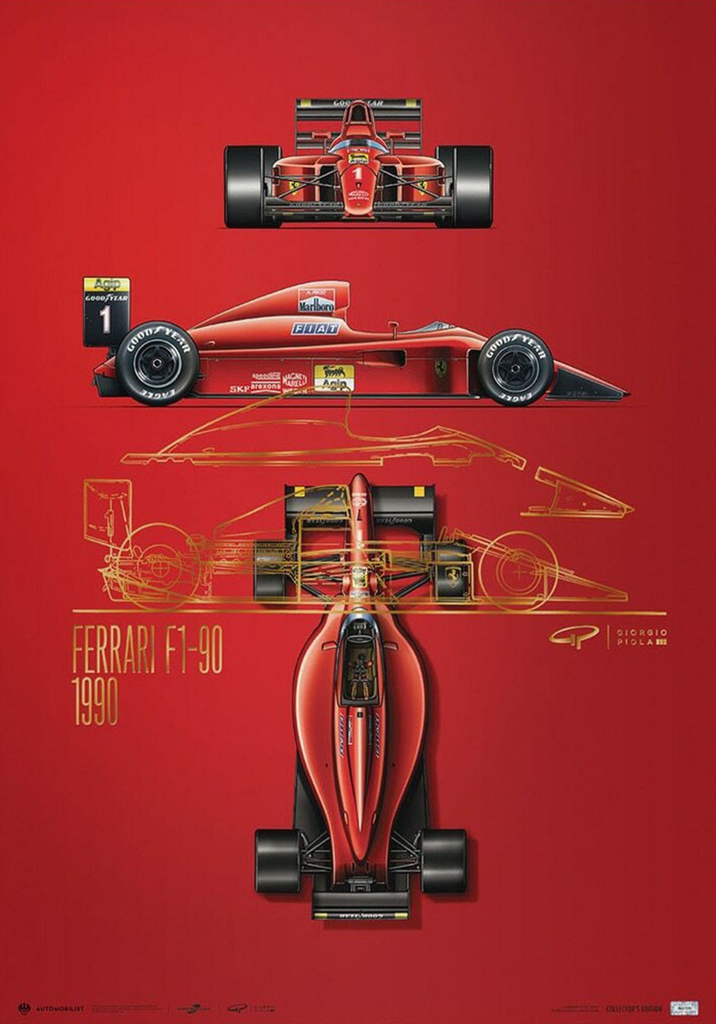 Poster Formel 1 Ferrari F1-90 1990, kunstvoll gestaltet, von justgoodmood, perfekt für Rennsportliebhaber als Wanddekoration.