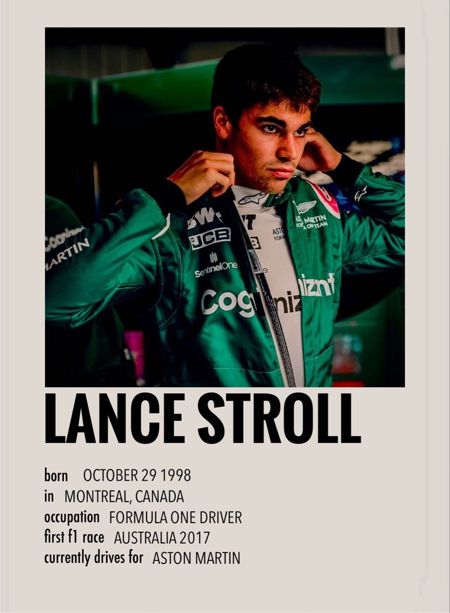 Dein perfektes Deko-Highlight: das Formel 1 Rennfahrer Sammelkarten Poster von justgoodmood. Lance Stroll, ein aufstrebender Formel 1 Fahrer bei Aston Martin, wird in diesem fesselnden Design präsentiert.