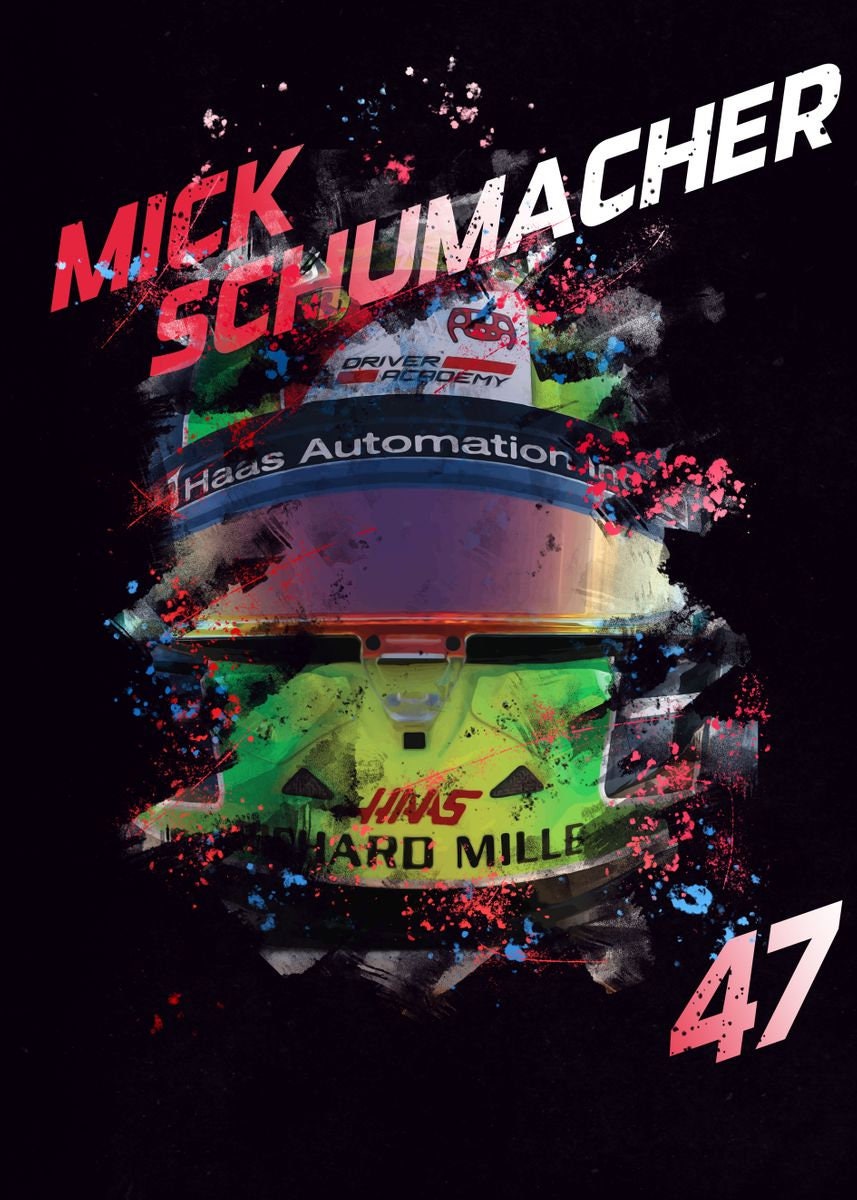 Detailansicht des Formel 1 Helmes von Mick Schumacher, Deko-Print ohne Rahmen von justgoodmood.