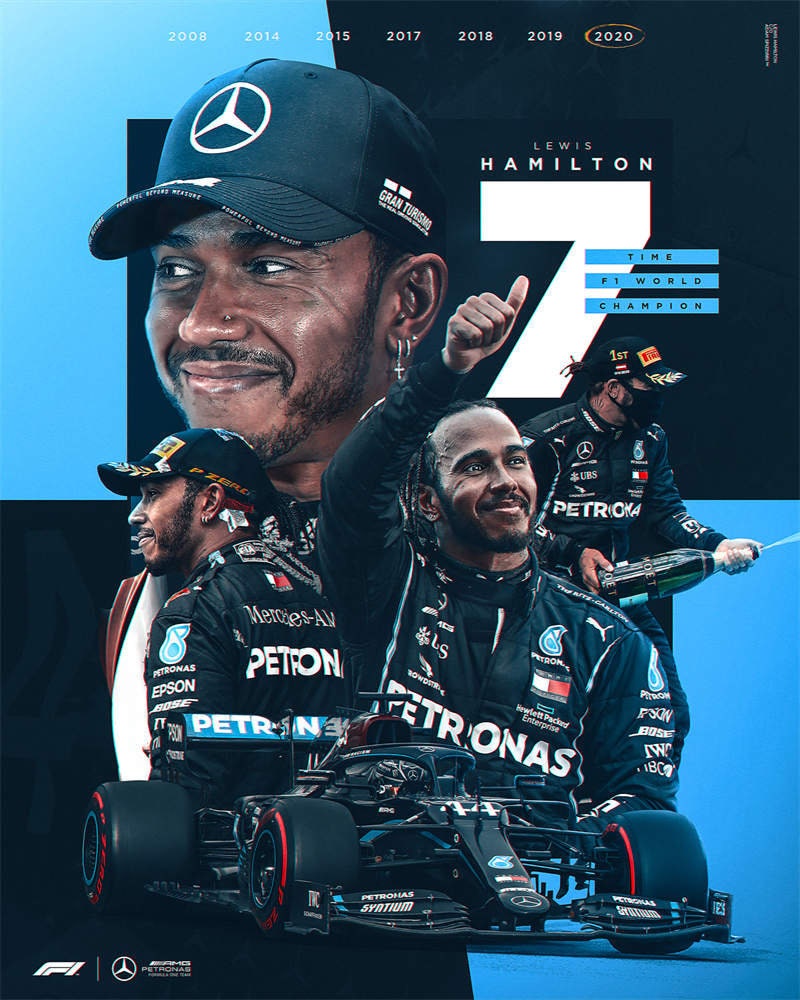 Lewis Hamilton Formel 1 Poster von justgoodmood, präsentiert den siebenmaligen Weltmeister in einer dynamischen Collage, ideal als Kunstwerk und Deko für die Wände von Formel 1 Fans.