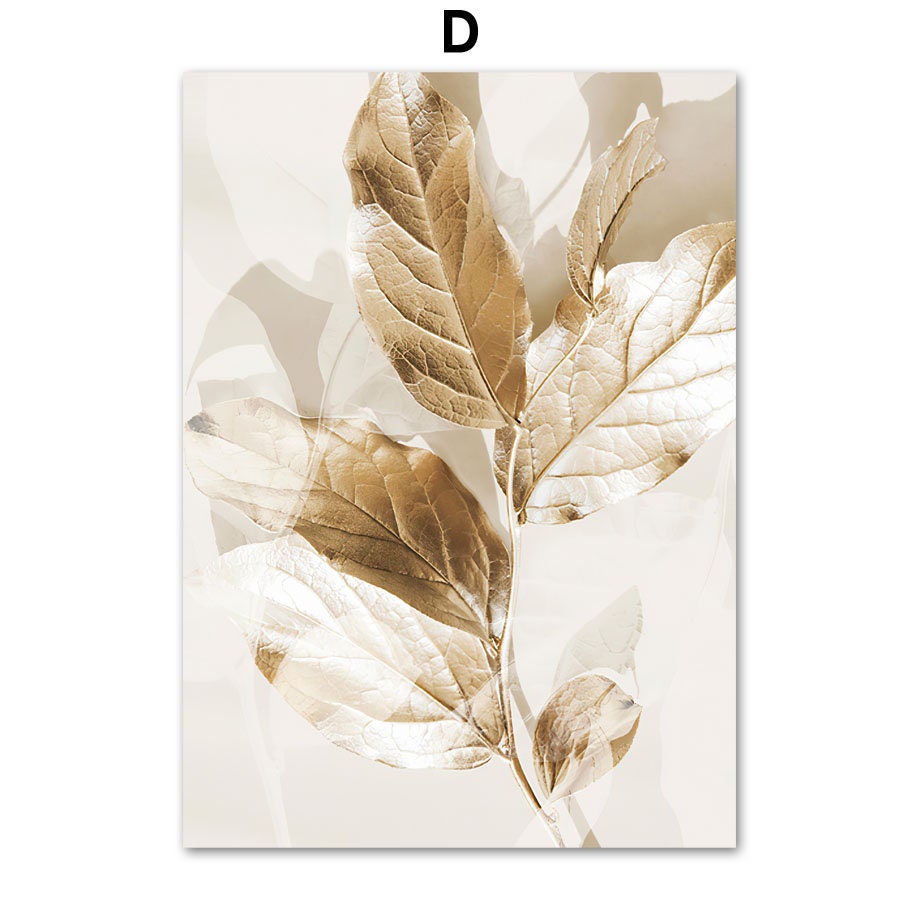 Elegantes Poster mit goldenen Blättern auf beigem Hintergrund von justgoodmood, ideal für Wohnzimmer & Schlafzimmer, Deko Print Bilder.