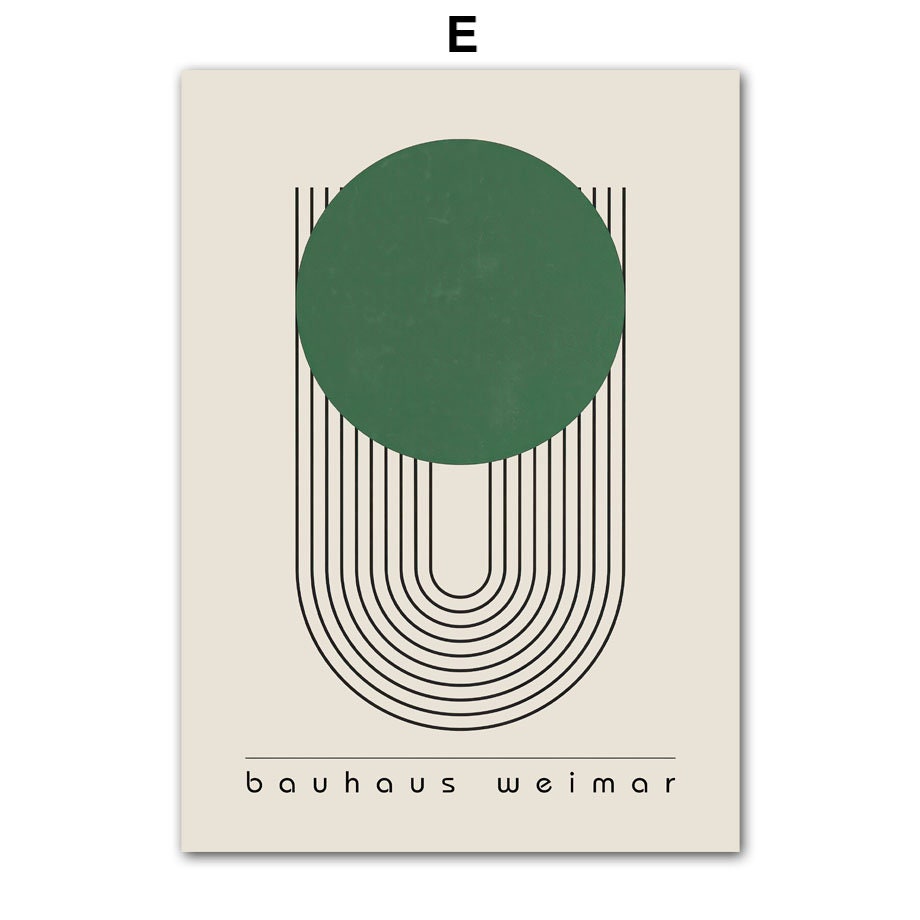 Bauhaus Weimar Poster von justgoodmood mit einfachem, modernem Design und einer großen grünen Kugel – passt perfekt in jeden Raum zur stilvollen Wanddekoration.