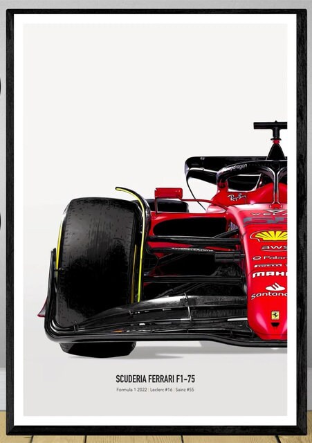 Hochwertiges Poster von Formel 1 Rennwagen Scuderia Ferrari F1-75, ideal für Motorsport-Fans und Kunstliebhaber. Deko Print ohne Rahmen von justgoodmood.
