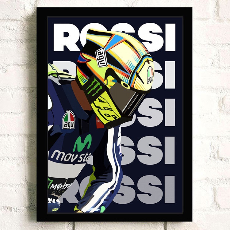 Stimmungsvolles Poster von Valentino Rossi, einem berühmten Motorradfahrer, origineller Deko Print ohne Rahmen von justgoodmood.
