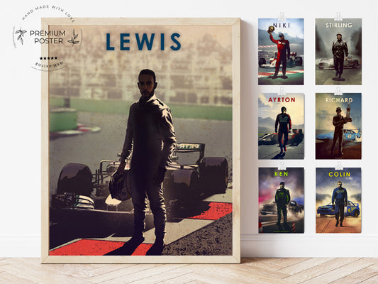 Inspirierendes Poster von Formel 1 Rennfahrer Lewis Hamilton im einzigartigen Stil, erhältlich bei justgoodmood. Feiern Sie die Rennlegenden mit diesem Deko Print ohne Rahmen.