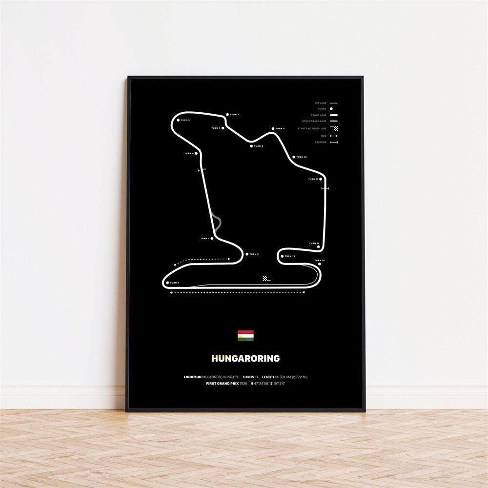 Formel 1 Rennstrecken Poster für den Hungaroring von justgoodmood – eine must-have Deko für Fans des Motorsports und der Rennstrecken!