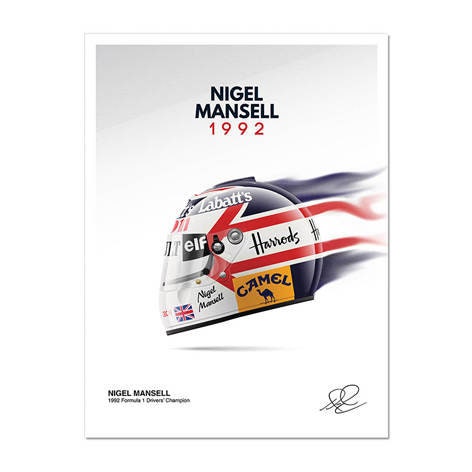 Poster Formel 1 Helme mit Unterschriften von Nigel Mansell, 1992. Ein schickes Deko Print ohne Rahmen von justgoodmood, ideal zur Verschönerung jedes Raumes.