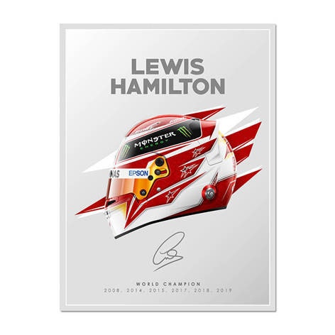 Beeindruckendes Poster mit dem Formel 1 Helm des Weltmeisters Lewis Hamilton. Dieses Deko Print ohne Rahmen bringt den Rennsport-Charme in Ihr Zuhause von justgoodmood.
