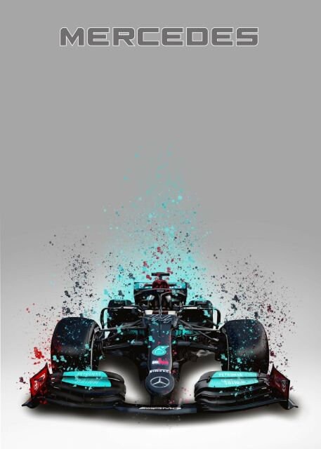 Stylisches Aquarell Poster eines Formel 1 Mercedes Rennwagens von justgoodmood - Deko Print ohne Rahmen für Motorsportfans.