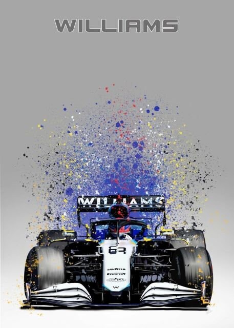 Farbenfrohes Aquarellposter eines Formel 1 Rennwagens von Williams, das deinem Raum Leben einhaucht. Von justgoodmood - Poster Formel 1 Rennwagen Aquarell I Deko Print ohne Rahmen.