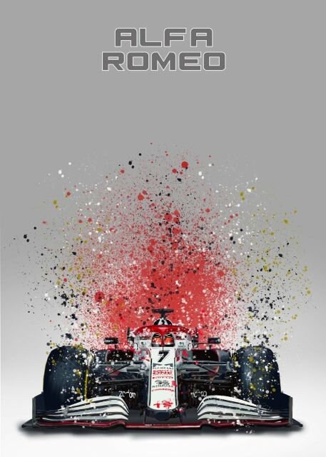 Faszinierendes Aquarell Poster eines Formel 1 Alfa Romeo Rennwagens von justgoodmood - Deko Print ohne Rahmen, perfekt für jede Wand.