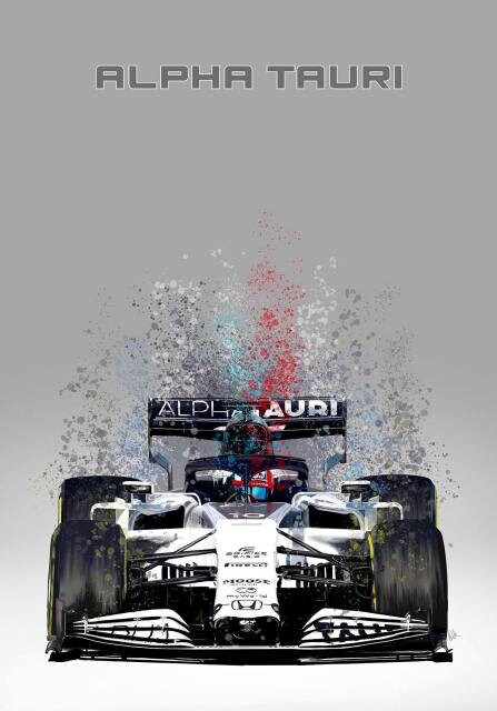 Stylisches Aquarellposter eines Formel 1 Rennwagens von Alpha Tauri, der jedem Raum einen dynamischen Touch verleiht. Von justgoodmood - Poster Formel 1 Rennwagen Aquarell I Deko Print ohne Rahmen.