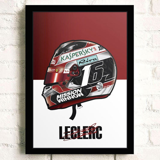Stilvolles Formel 1 Helm Poster mit Unterschrift, Design von justgoodmood. Perfekt für Motorsportfans! Dekoratives Wandbild ohne Rahmen.