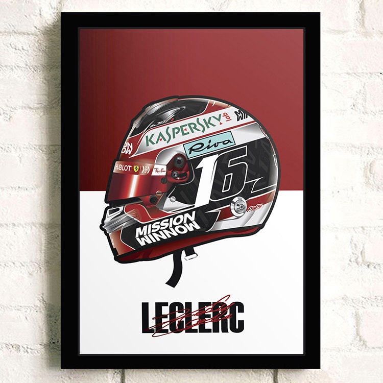 Einzigartiges Formel 1 Helm Poster von justgoodmood, featuring das Design des Leclerc Helms, ideal für eine kreative Wandgestaltung!
