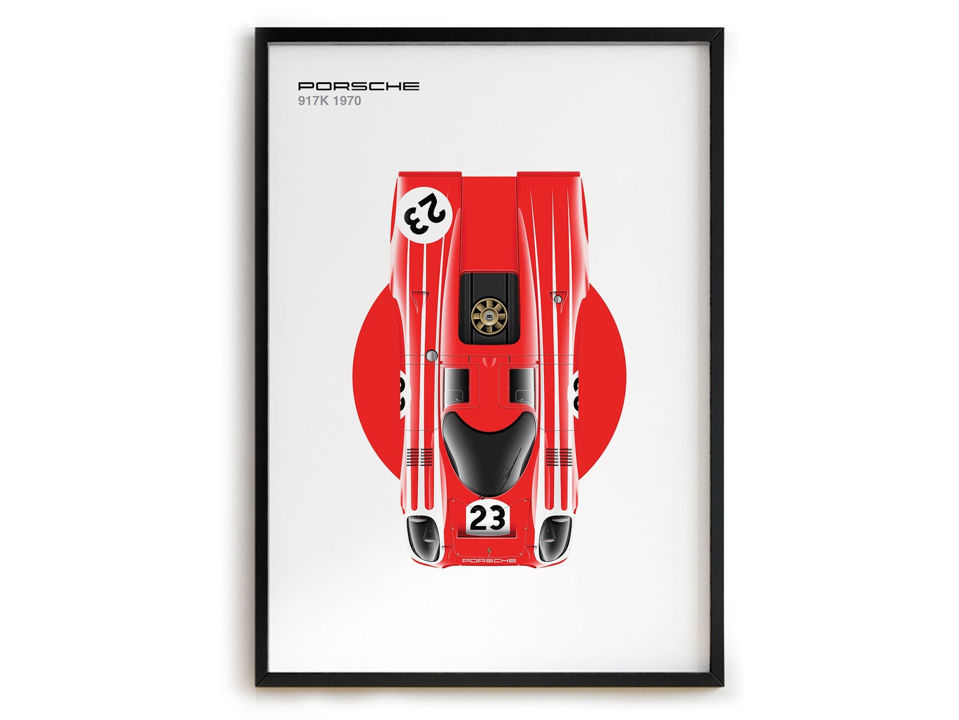 Fröhliches Poster eines roten Porsche 917K aus dem Jahr 1970, ideal für Motorsport-Enthusiasten. Hergestellt von justgoodmood, ein Muss für jedes Rennsportzimmer.