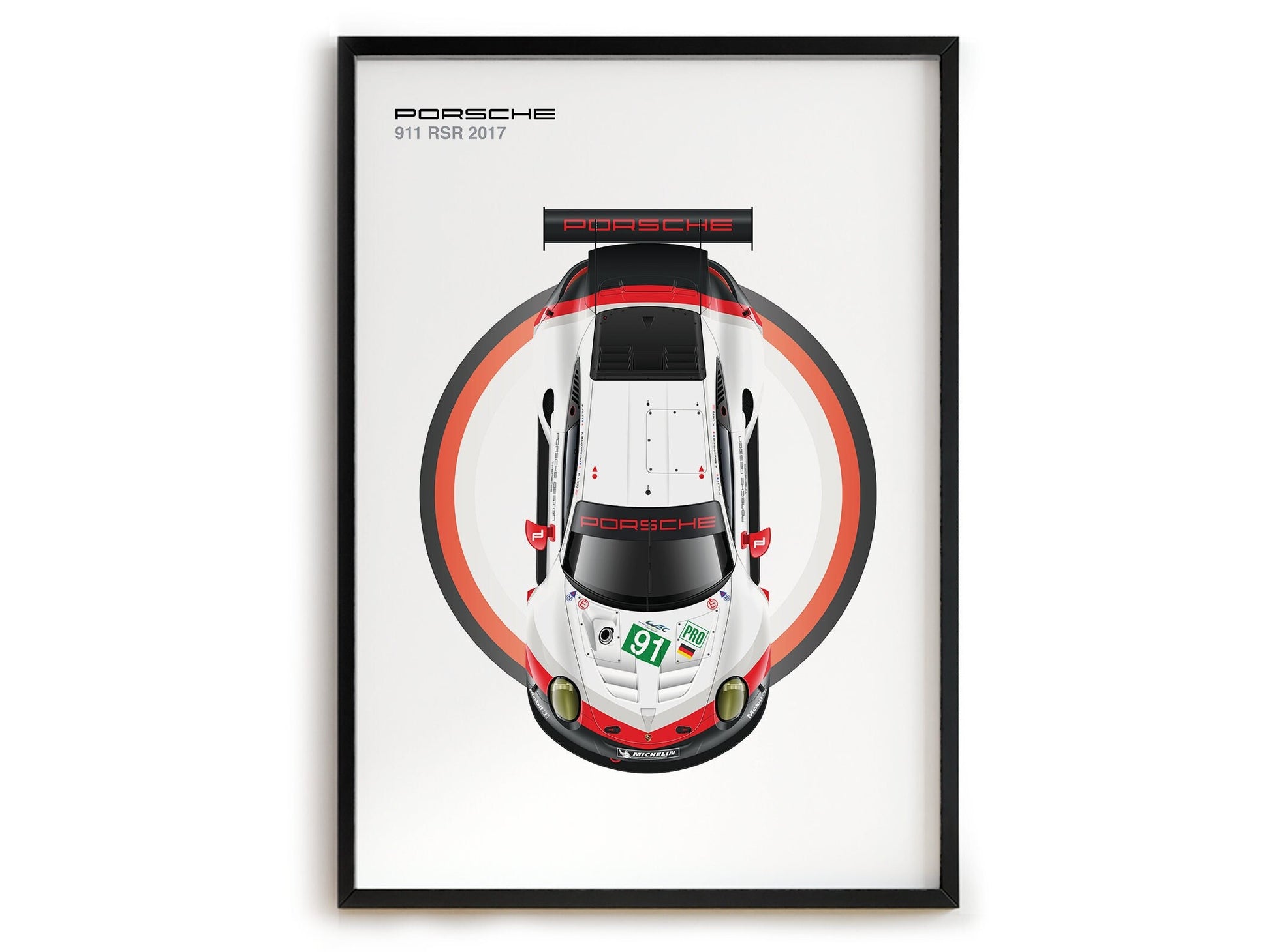 Porsche 911 RSR 2017 Deko-Print - Poster Formel 1 Rennwagen Helm mit Unterschrift, ohne Rahmen, von justgoodmood.