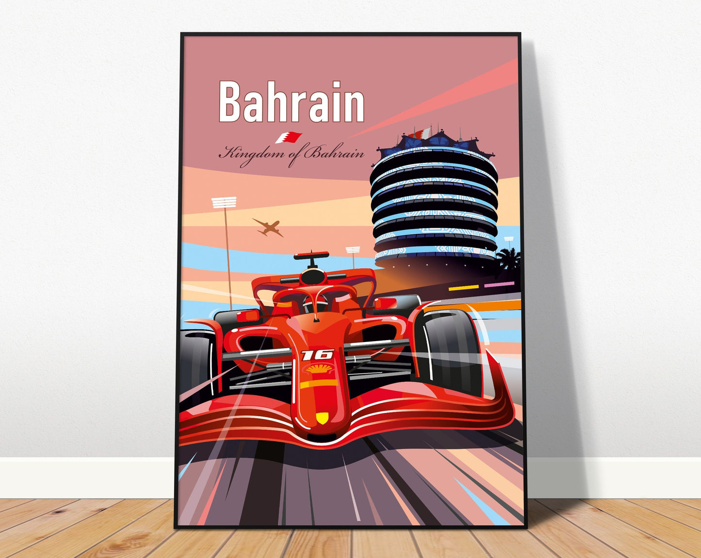 Eindrucksvolles Formel 1 Poster von justgoodmood mit dem Rennwagen in Bahrain, das Ihre Wände zum Strahlen bringt!