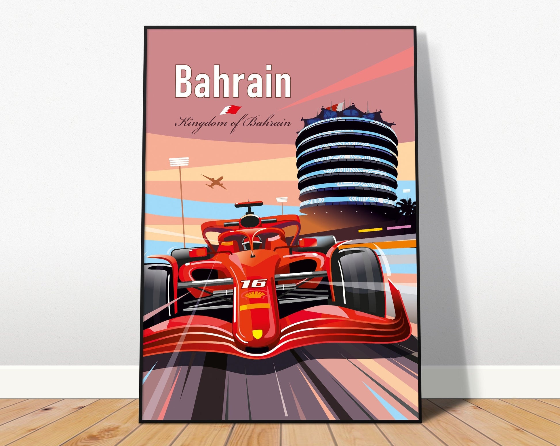 Eindrucksvolles Formel 1 Poster von justgoodmood mit dem Rennwagen in Bahrain, das Ihre Wände zum Strahlen bringt!