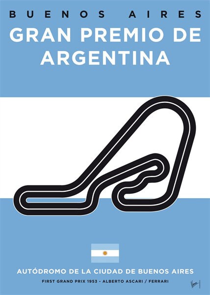 Buenos Aires Gran Premio de Argentina Poster, mit stilisierter Rennstrecke, perfekt zum Verschönern Ihrer Wände. Ein tolles Produkt von justgoodmood.