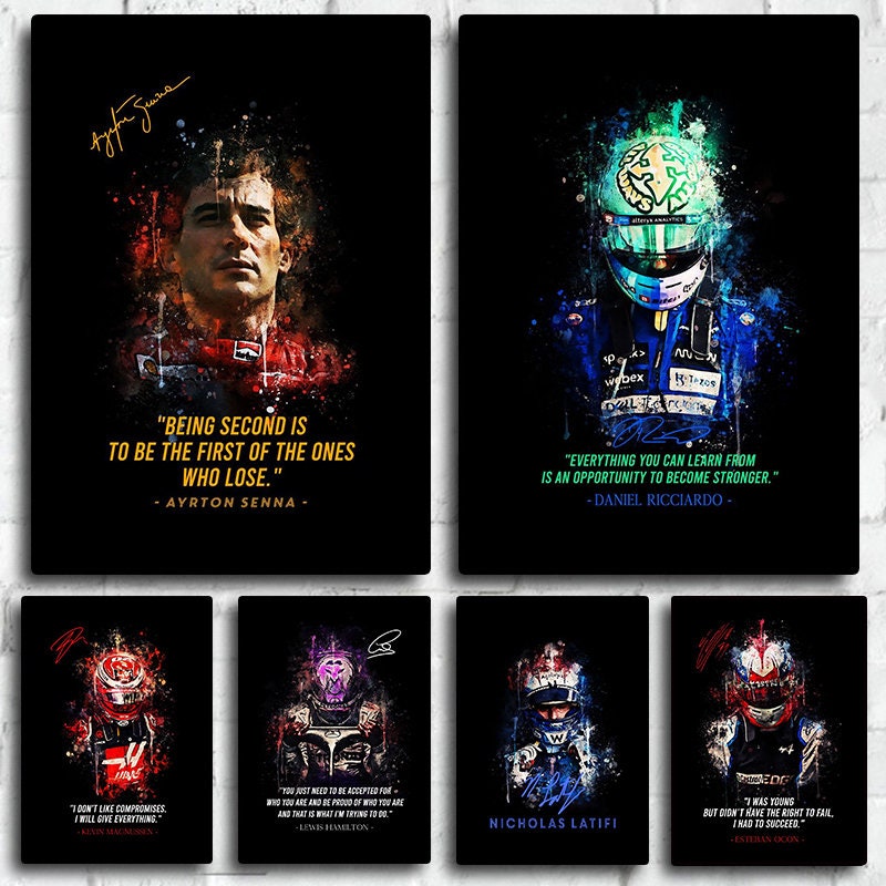 Motivationsposter 'Being second is to be the first of the ones who lose.' mit Ayrton Senna. Hochwertiger Deko-Print von justgoodmood.