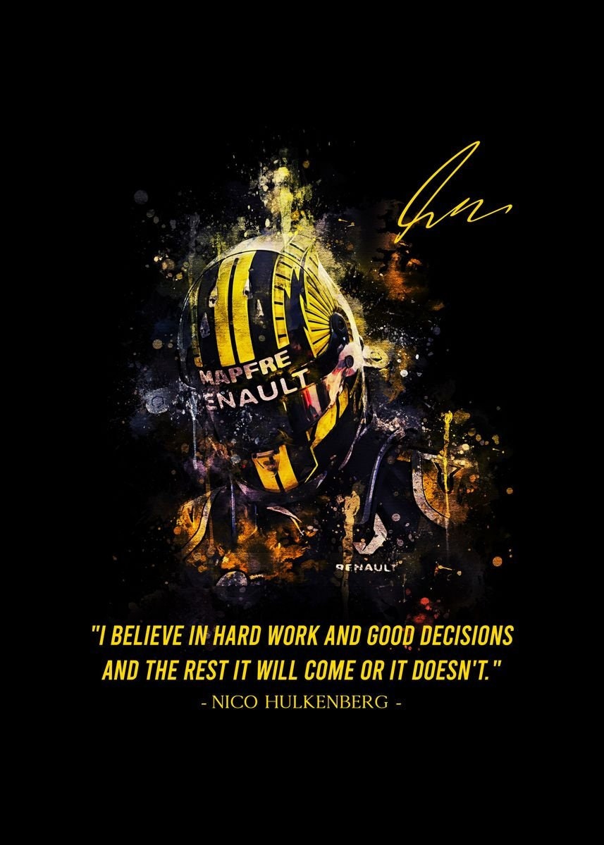 Nico Hülkenberg Poster mit einem inspirierenden Spruch, hervorragender Deko Print ohne Rahmen von justgoodmood.