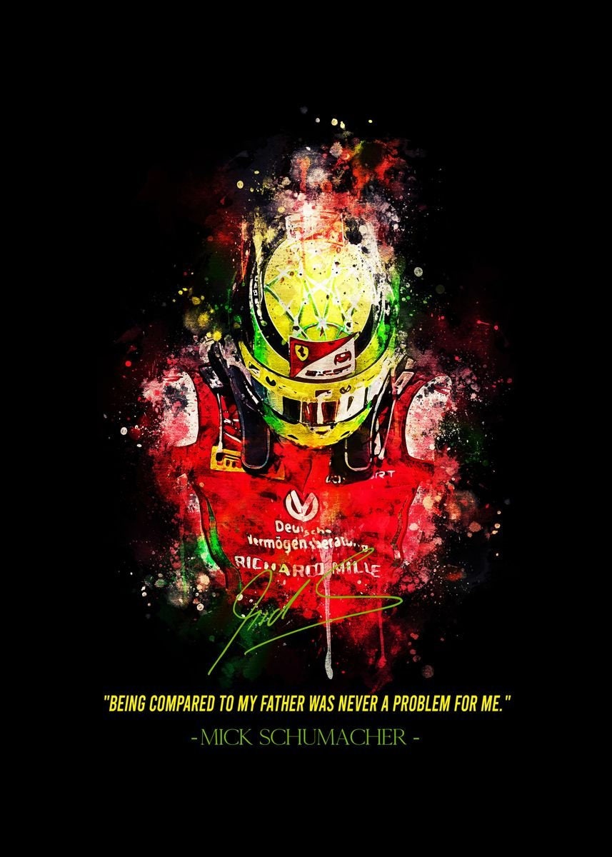 Mick Schumacher Poster mit einem starken Zitat, perfekt für Fans der Formel 1, ohne Rahmen erhältlich von justgoodmood.