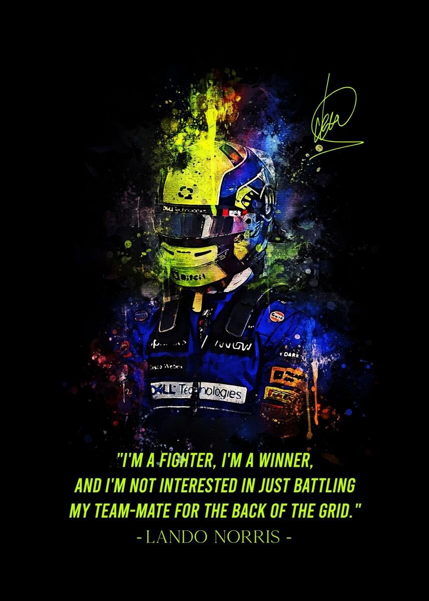 Lando Norris Poster mit inspirierendem Zitat für Formel 1 Fans, dekorativer Print ohne Rahmen von justgoodmood.