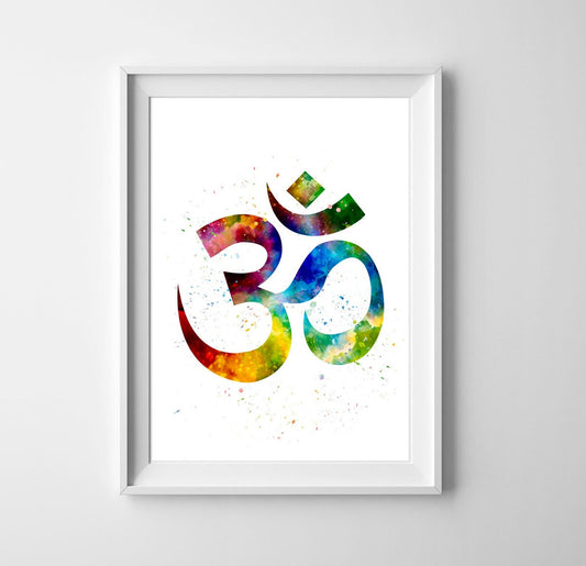 Vibrante Om-Darstellung von justgoodmood: Buntes Yoga Poster, das ideal für die Inspiration in Ihrem Zuhause oder Yoga-Studio ist.