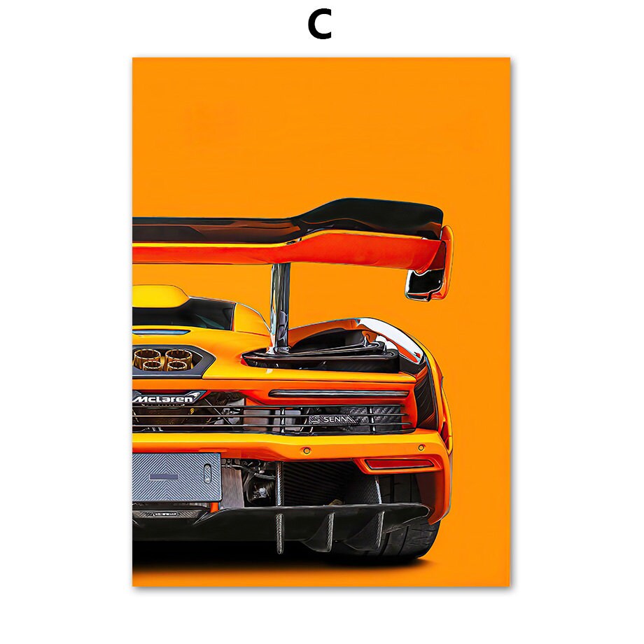 Farbenfrohes Poster eines McLaren Rennwagens, ideal für Automobil-Enthusiasten, von justgoodmood. Poster Formel 1 Rennwagen Rennfahrer I Deko Print ohne Rahmen.
