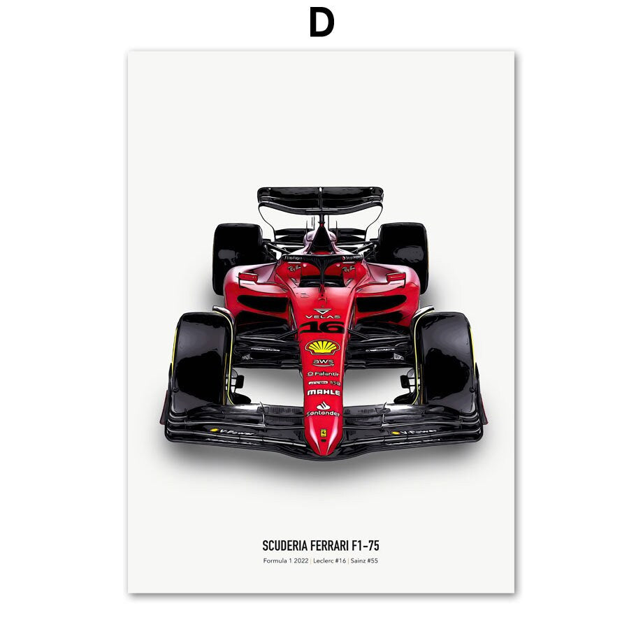 Beeindruckendes Poster des Formel 1 F1-75, das den Ferrari-Rennwagen zeigt, ideal für jeden Raum, angeboten von justgoodmood. Ein absolutes Muss für Fans!