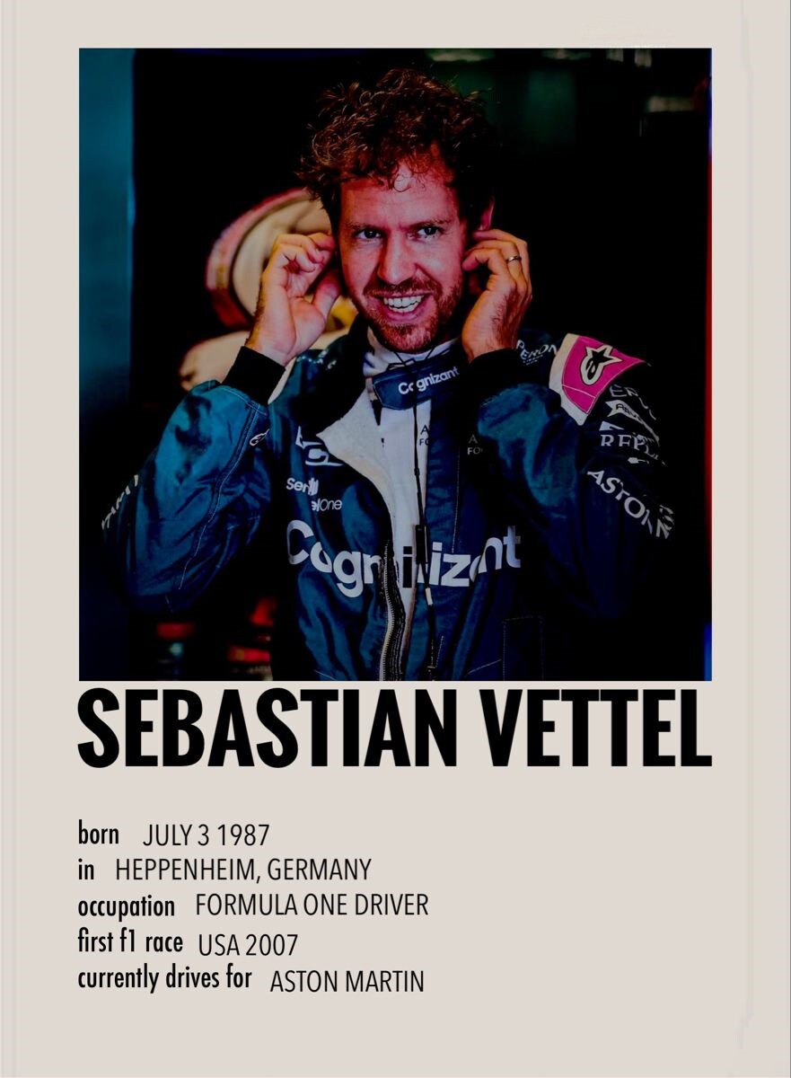 Sebastian Vettel begeistert auf dem Formel 1 Poster Sammelkarten von justgoodmood, ein fesselndes Kunstwerk für jeden Rennsportfan!