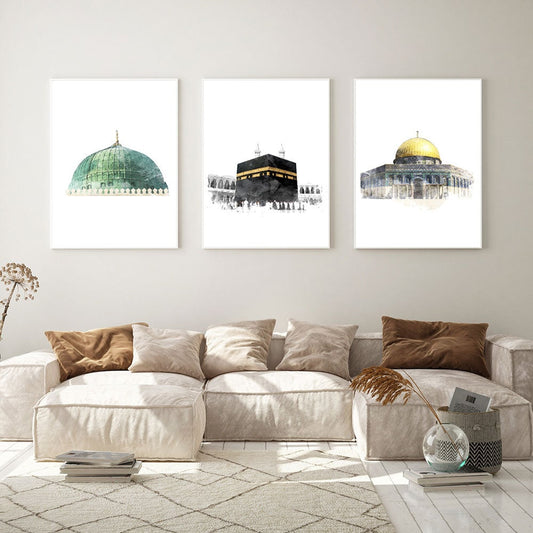 Wunderschönes Poster der Al Aqsa Mosche und Kaaba, ideal für Wohnzimmer und Schlafzimmer. Aus hochwertigem Material, erhältlich bei justgoodmood.
