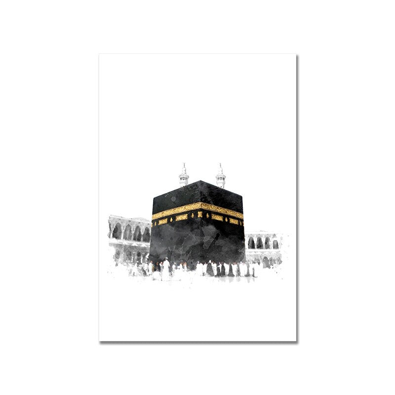 Hochwertiger Deko-Print des Kaaba, inspiriert von islamischer Architektur, ideal für Wohnzimmer und Schlafzimmer, erhältlich bei justgoodmood, Titel: Poster Islam Al Aqsa Mosche Kaaba.