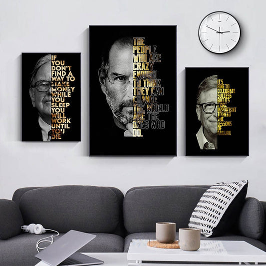 Inspirierendes Motivationsposter mit Zitaten von Bill Gates, Warren Buffet und Steve Jobs, perfekt für Büro und Home Office, von JustGoodMood.