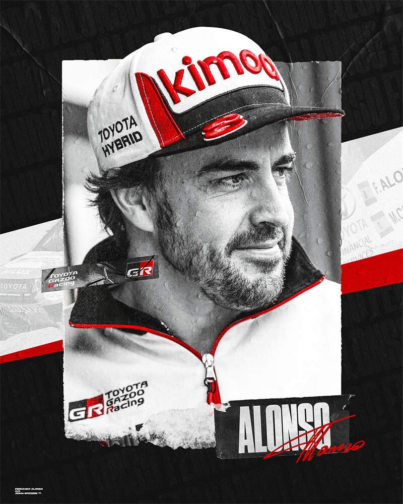 Stimmungsvolles Formel 1 Poster von Fernando Alonso in Rennsportkleidung, kreiert von justgoodmood - Formel 1 Rennfahrer Rennwagen I Deko Print ohne Rahmen.