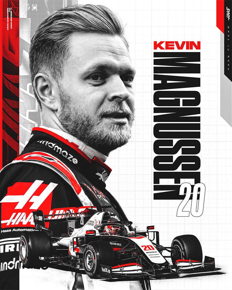 Hochwertiger Deko Print von justgoodmood mit dem Formel 1 Rennfahrer Kevin Magnussen und seinem Rennwagen. Perfekte Wanddekoration für Motorsport-Fans und Wohnräume.