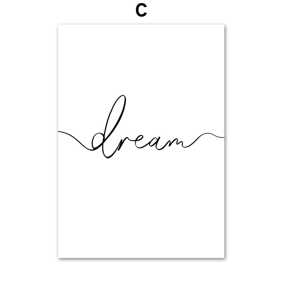 Wandbild mit dem Wort 'dream' in elegantem Schriftzug – inspirierende Wohnkultur von justgoodmood, Poster Meer Pampasgras Beige.