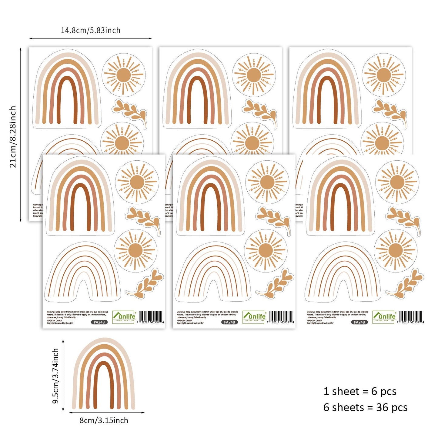 Vielseitiges Sticker Set von justgoodmood mit Boho-Stil Wand Sticker Deko Aufkleber, bestehend aus liebevoll gestalteten Regenbogen und Sonnenmotiven.