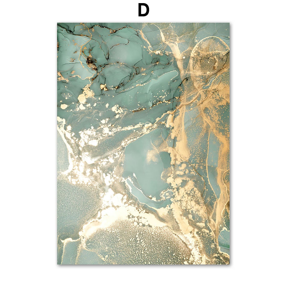 Poster Strand Wellen Zuhause Gold von justgoodmood – künstlerisches Wandbild mit goldenen und aqua-grünen Tönen, das Eleganz und Stil in jeden Raum bringt.