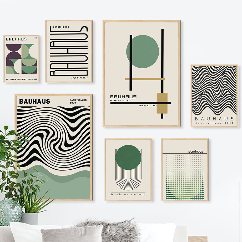 Poster Bauhaus Wandkunst Vintage Grün I Wandbilder Wohnzimmer & Schlafzimmer I Deko Print Bilder I ohne Rahmen