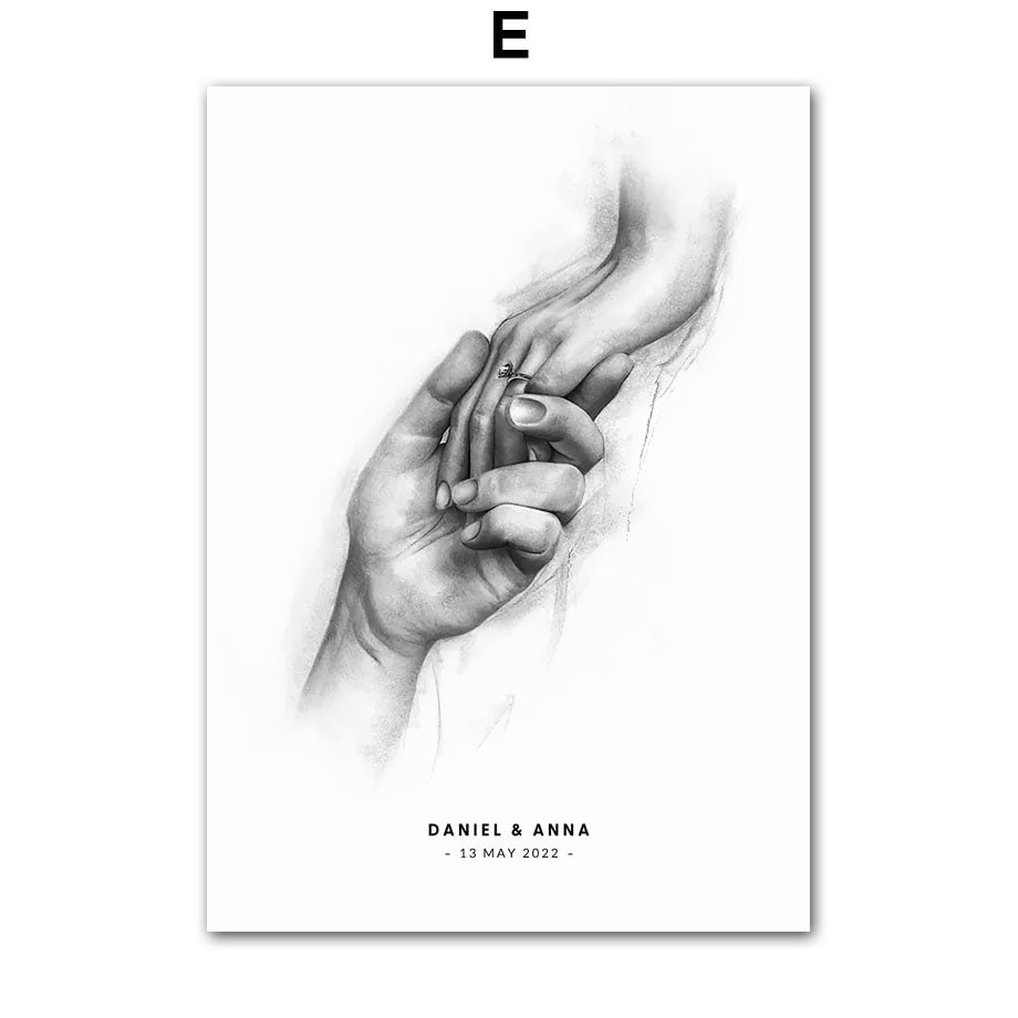 Detailreiches Poster von justgoodmood mit Händen, die einen Ring halten, ideal für Hochzeitsdekoration. Personalisierbar und einzigartig.