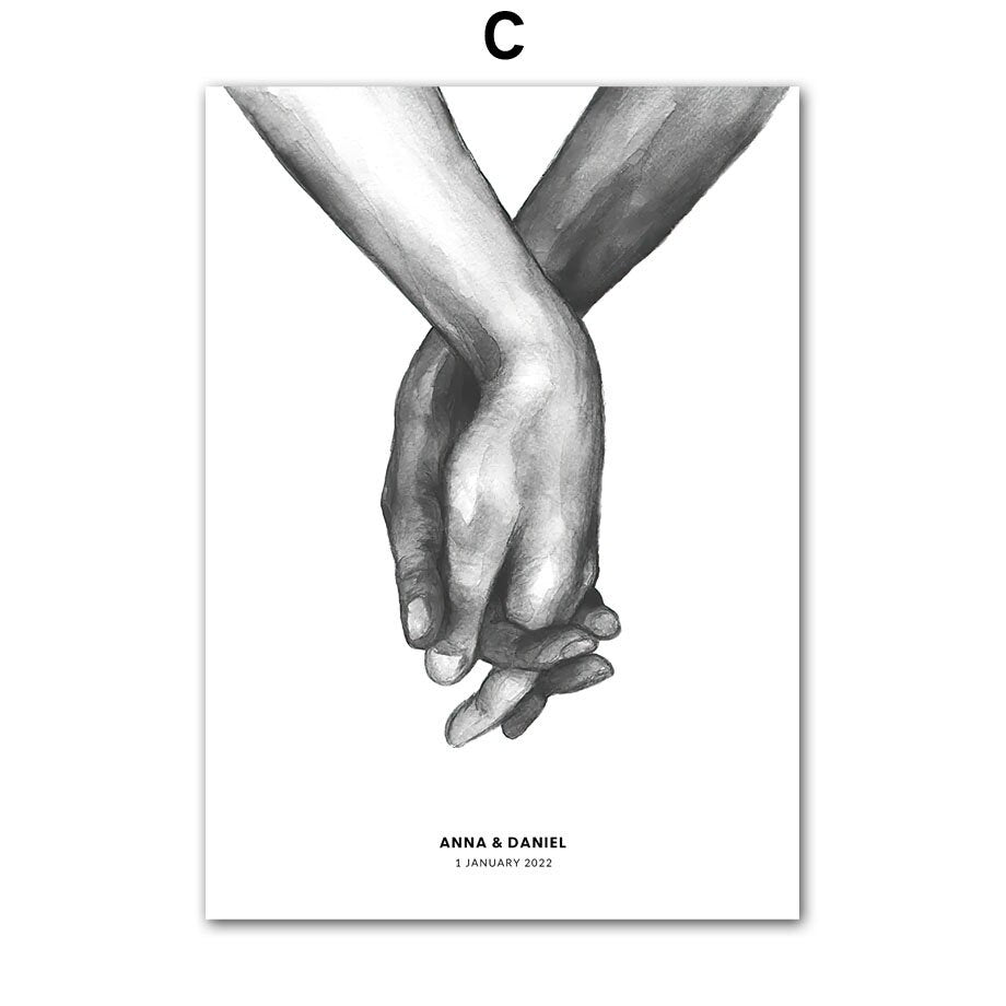 Stilvolles Poster von justgoodmood mit partnerschaftlichen Händen, die sich halten. Ideal als personalisierte Geschenkidee für Hochzeiten.