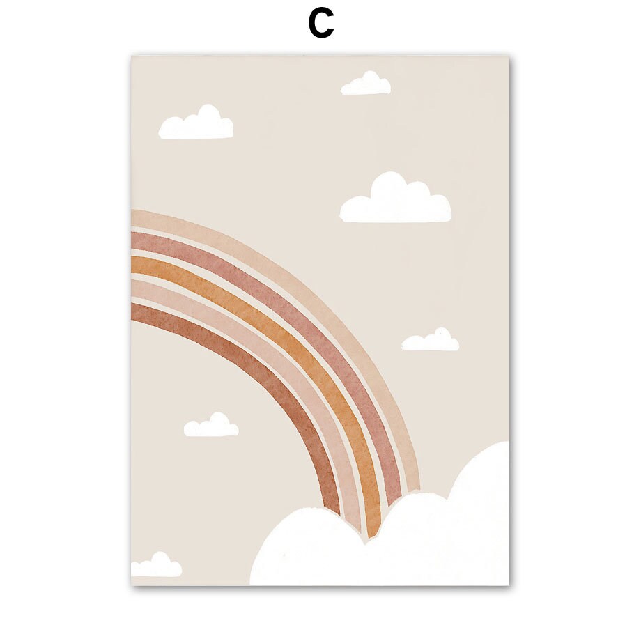 Schönes Regenbogenposter von justgoodmood im Boho Sunshine Beige Stil, perfekt für eine freundliche und warme Kinderzimmeratmosphäre.
