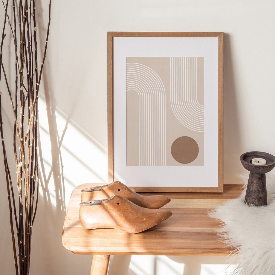 Poster Boho Abtrakt Bogen Linien Beige Braun | Bilder Wohnzimmer | Wandbilder Schlafzimmer | Deko Print ohne Rahmen | Bilder Set Kunstdruck