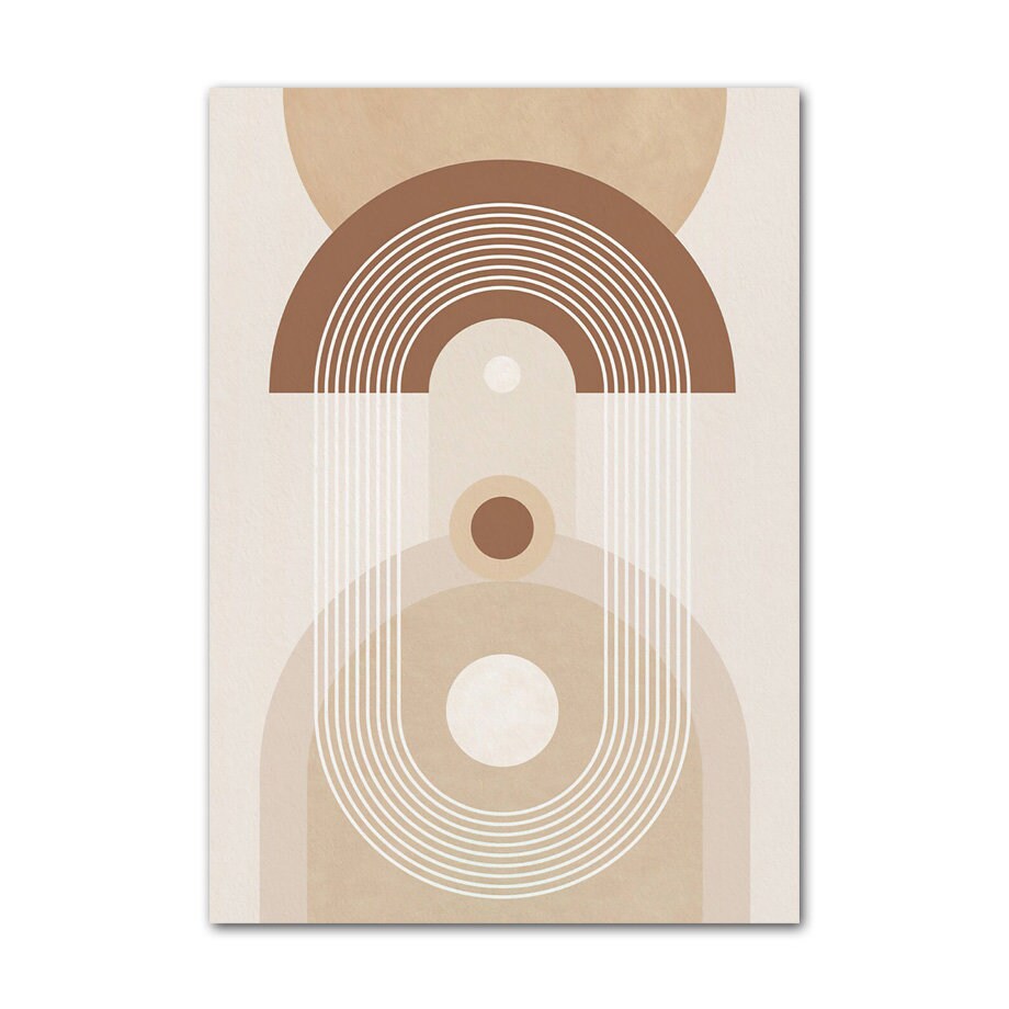 Künstlerisches Poster Boho Abtrakt Kreis Linien Beige Braun von justgoodmood, steht als wandhängendes Kunstwerk in klaren, sanften Farben.
