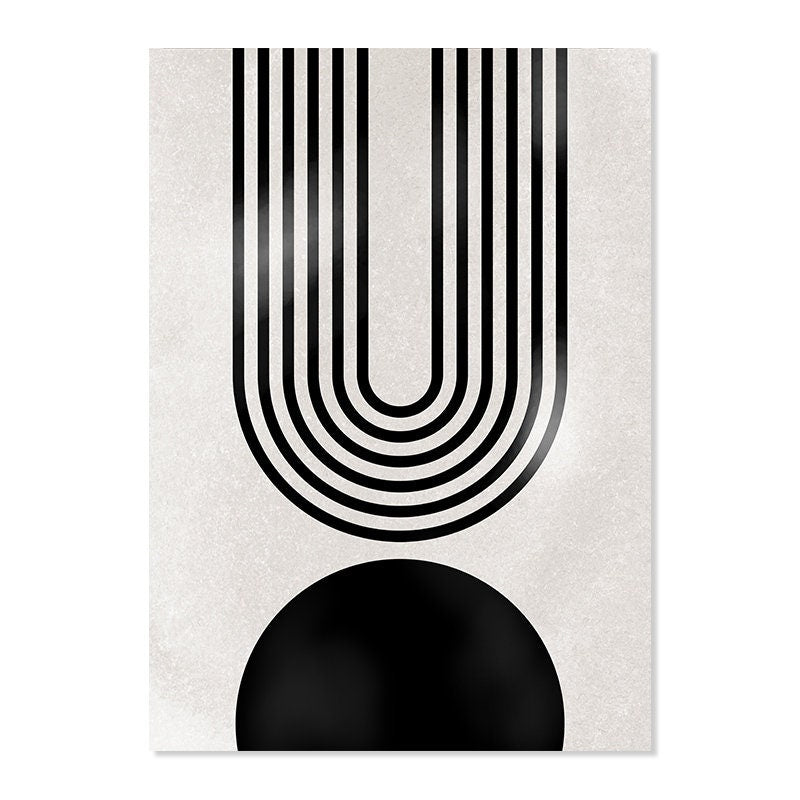 Grafisches Poster mit geschwungenen Linien und einem schwarzen Kreis, kreiert von justgoodmood, bringt modernes Flair in Ihre Einrichtung.