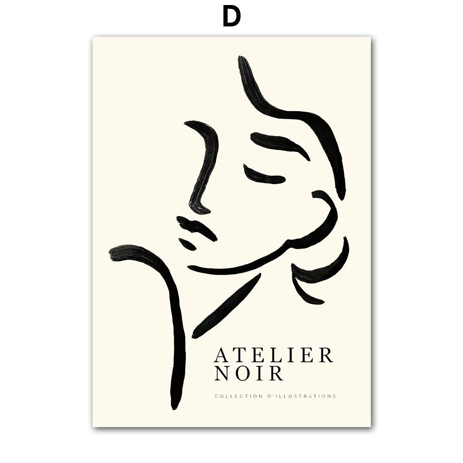 Modernes Boho Abstrakt Kunstwerk von justgoodmood mit elegantem Gesichtsmotiv, ideal für stilvolle Wanddekoration im Wohnzimmer.